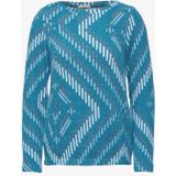 Cecil - Dames Shirt - Blauw - Verengaren - Bateauhals - Grafisch Patroon