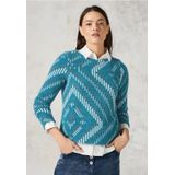 Cecil - Dames Shirt - Blauw - Verengaren - Bateauhals - Grafisch Patroon