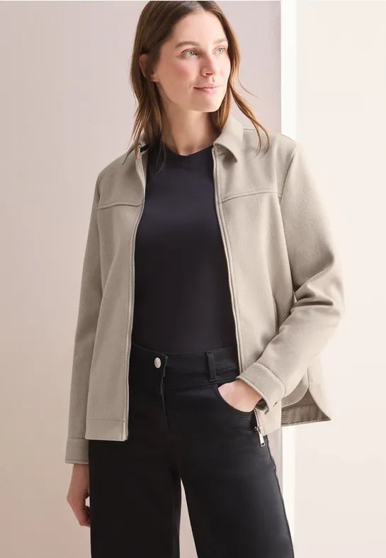 CECIL - B212559 - Tussenjas - Desert Beige Melange - Ritssluiting, Zijzakken, Afgeronde Zoom