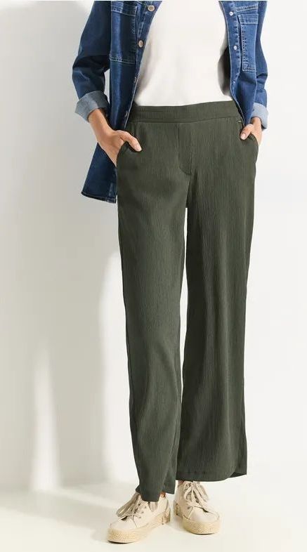 Cecil Dames Broek met wijde pijpen en structuur in Groen, Gr: XXL