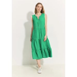 Cecil Dames Jurk met volants van linnenmix in Groen, Gr: XL