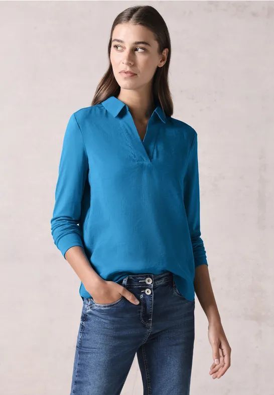 Cecil - Blouse - Blauw - Dames - Met Tricot Mouwen
