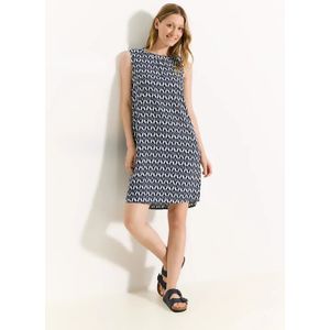 Cecil - Minimal Print - Dames Jurk - Vanille Wit - Mouwloos, Ronde Hals, Strik in de Nek, Lichtgewicht Viscose