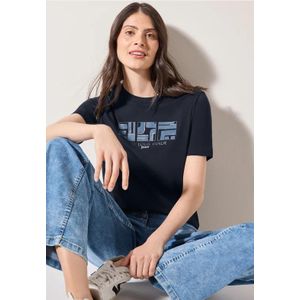 Cecil Dames Basic Shirt met print in Blauw, Gr: M