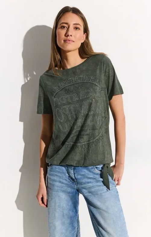 Cecil Dames T-shirt met print en decoratie in Groen, Gr: S