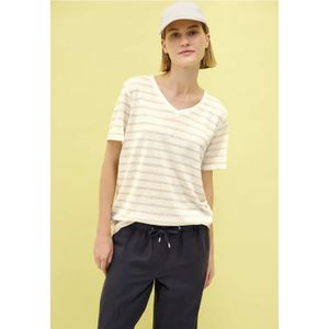 Cecil Dames Shirt met gebreide look en strepen in Beige, Gr: L