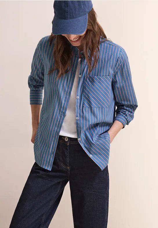 CECIL - Mid Blouse Blue - Damesblouse - Gestreept - Katoenmix met Stretchaandeel