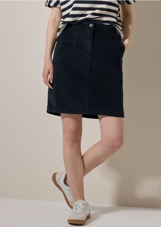 CECIL - Plooirok - Knielang - Blauw - Katoenmix met Stretch