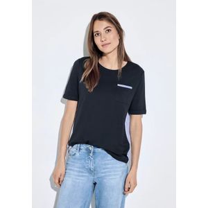 Cecil Dames T-shirt van materiaalmix in Blauw, Gr: M