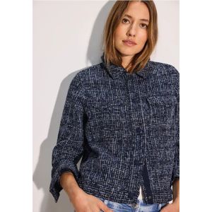 CECIL - B212237 - Bouclé Jas - Universeel Blauw - Korte Jas met Hemdkraag en Borstzakken