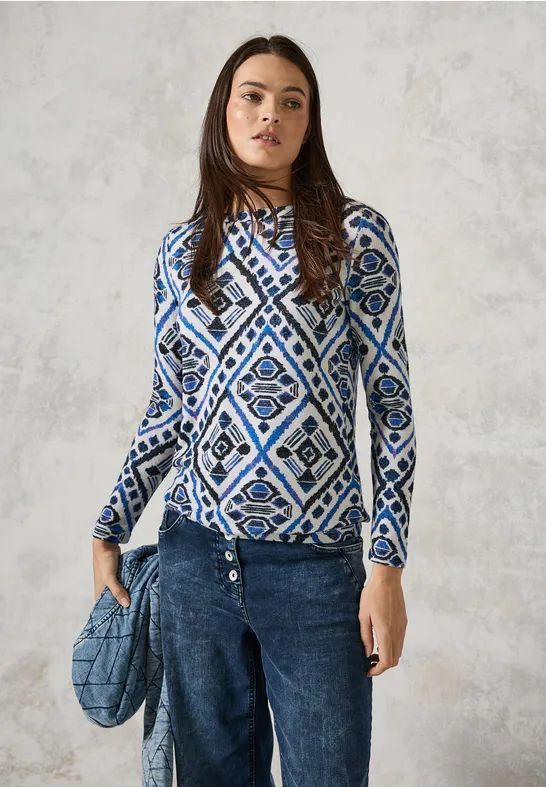 CECIL - Fluffy Shirt - Grafisch Patroon - Lange Mouwen - Viscosemix