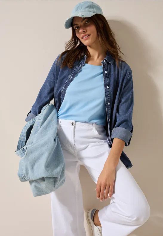 Cecil - Jeanshemd - Blauw - Dames - Lange Mouwen - Lyocellmix met Stretchaandeel