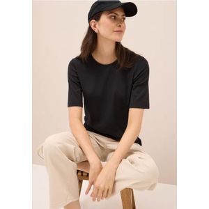 Cecil Dames Basic geribd Shirt in Zwart, Gr: L