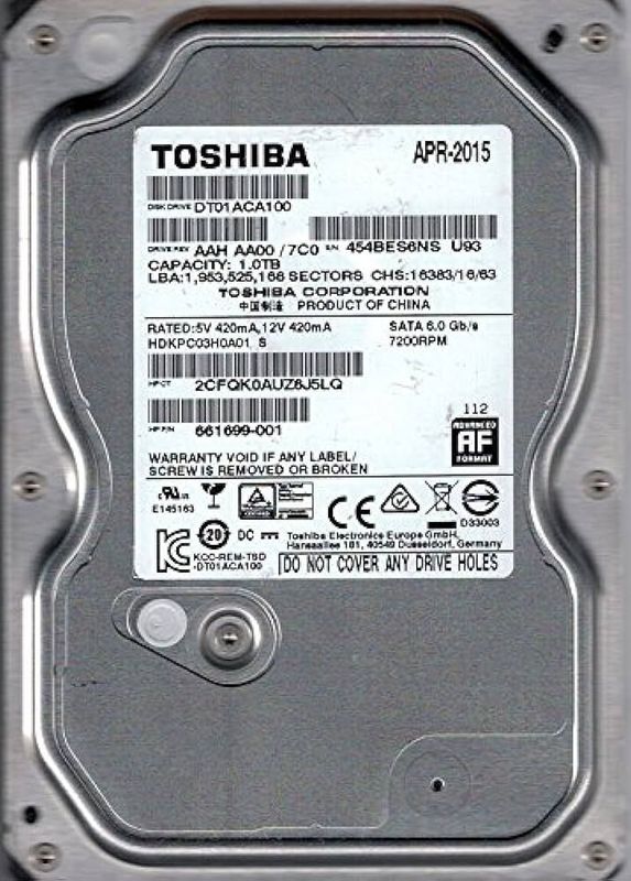Toshiba - DT01ACA100 - Interne Harde Schijf - 1TB - 3.5 inch