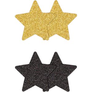 Pretty Pasties - 2-paar tepelstickers glitterster - Zwart/goud