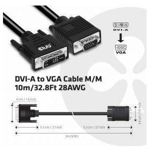 CLUB3D DVI-A TO VGA CABLE M/M 3m/ 9.8ft 28 zwart