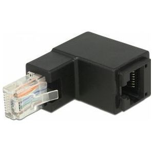 UTP CAT6 Gigabit RJ45 haakse adapter - haaks naar beneden / zwart