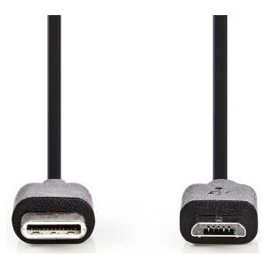 USB-Kabel | USB 2.0 | USB-C© Male | USB Micro-B Male | 60 W | 480 Mbps | Vernikkeld | 1.00 m | Ron