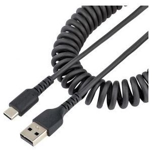 StarTech.com 1m USB A naar C Laadkabel, Zwart, Robuuste Fast Charge & Sync Spiraalkabel, Hoogwaardig