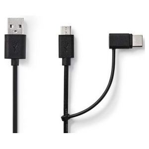 2-in-1 Sync and Charge-Kabel | USB-A Male - Micro-B Male / Type-C Male | 1,0 m | Zwart