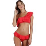 ADMAS - Asymmetrische 2-delige Bikini - Zwart en Rood - Met Ruffles