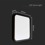 LED Vierkante Koepellamp - IP44 - Zwart Frame - 24W- 2500 Lumen - 6500K