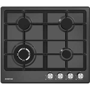 Inventum IKG6024WGZWA - Inbouw gaskookplaat - 59 cm - 4 kookzones - Gietijzeren pandragers - Zwart