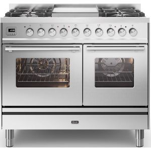 ILVE PD10FWE3/SS fornuis 4-pits + bakplaat gas fornuizen - rvs  zuinig beide ovens A - 100 cm breed gasfornuis |