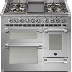 STEEL AQ10SFF-4T fornuis 4-pits + bakplaat gas fornuizen - kleur in meerdere kleuren dubbele oven zuinig beide ovens A - 100 cm breed gasfornuis