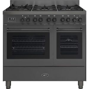 Boretti MLG96DMAT fornuis 6-pits gas fornuizen - kleur antraciet dubbele oven zuinig beide ovens A - 90 cm breed gasfornuis | .