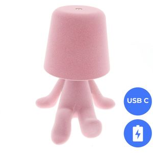 Oplaadbare LED Tafellamp - Denker - Roze Velours - Dimbaar - USB-C
