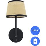 Oplaadbare Bedlamp met ACCU Dimbaar USB-C CCT 3Watt ZWART - fijn Rotan zwart