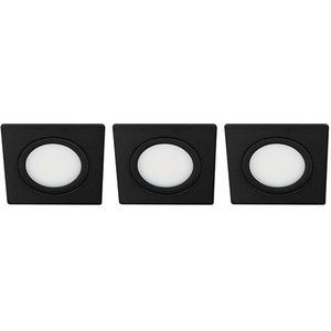 Set 3x Ondiepe Bella LED spot kantelbaar 5Watt vierkant ZWART IP65 dimbaar