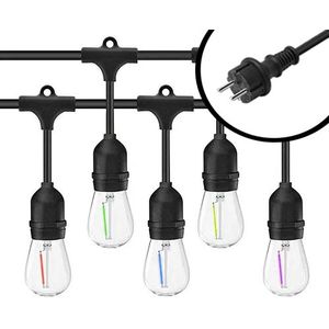 20m LED Prikkabel - IP65 Lichtsnoer Buiten - koppelbaar - inclusief 20x E27 Kleuren-led lampen - Incl. Stekker