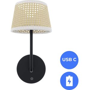 Oplaadbare Bedlamp met ACCU Dimbaar USB-C CCT 3Watt ZWART - Rotan wit
