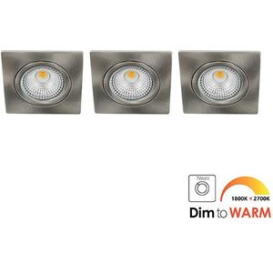 Set 3x Bella Ondiepe LED spot kantelbaar 7Watt vierkant NIKKEL dimbaar - dim to warm
