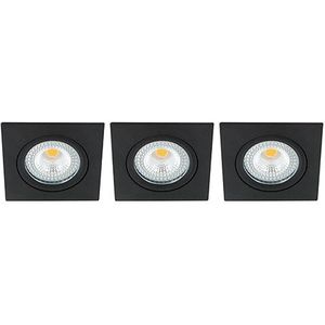 Set 3x Bella Ondiepe LED spot kantelbaar 5Watt vierkant ZWART dimbaar - interne driver
