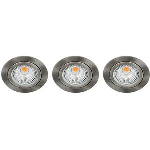 Set 3x Bella Ondiepe LED spot kantelbaar 5Watt rond NIKKEL dimbaar