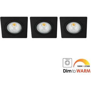 Set 3x Bella Ondiepe LED spot kantelbaar 7Watt vierkant ZWART dimbaar - dim to warm
