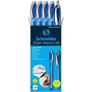 Balpen Schneider Slider Memo XB blauw set à 4 stuks + 1 gratis Slider balpen