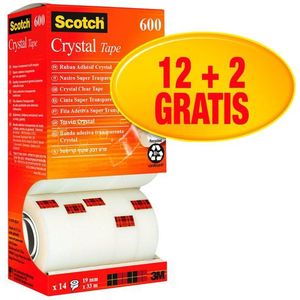 Plakband Scotch Crystal 600 19mmx33m transparant 12+2 gratis