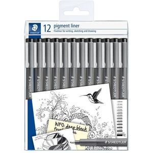 Fineliner Staedtler Pigment 308 zwart set à 12 breedtes