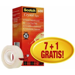 Plakband Scotch Crystal 600 19mmx33m transparant 7+1 gratis