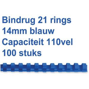 Bindrug GBC 14mm 21rings A4 blauw 100stuks