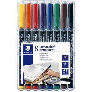 Viltstift Staedtler Lumocolor 318 permanent F set à 8 stuks assorti