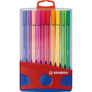 Viltstift STABILO Pen 68/20 ColorParade in rood/blauw etui medium assorti etui à 20 stuks