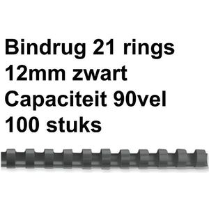 Bindrug GBC 12mm 21rings A4 zwart 100stuks