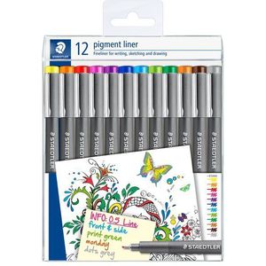 Fineliner Staedtler Pigment 308 0,5mm set à 12 kleuren