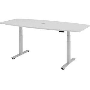 HAMMERBACHER Konferenztisch XDSM22 lichtgrau Tonnenform, T-Fuß-Gestell silber, 220,0 x 83,0/103,0 x 62,0 - 127,0 cm