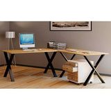 VCM my office Lona Schreibtisch honig-eiche rechteckig, X-Fuß-Gestell schwarz 190,0 x 80,0 cm